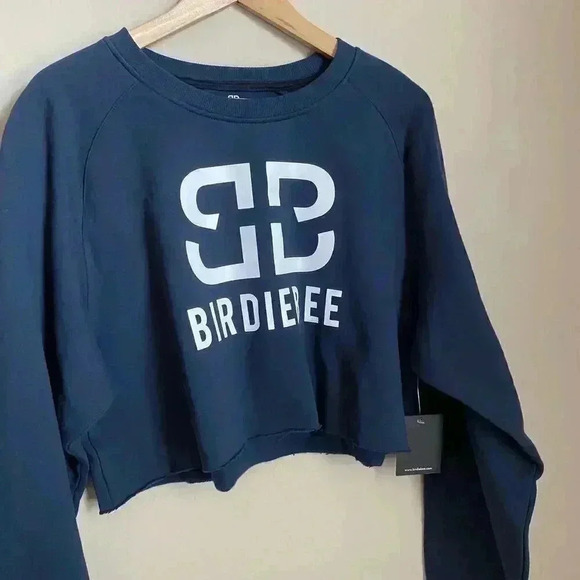 BIRDIEBEE Front Graphic Cropped Knit Sweater Navy - Picture 8 of 8
